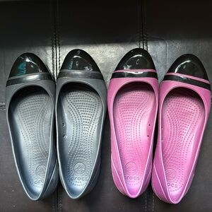 2 pairs croc flats size 9